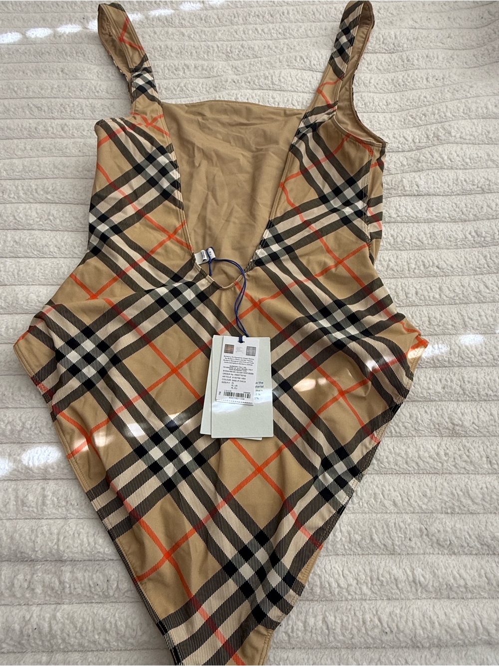 Burberry Plaid One-Piece Swimsuit in Beige & Black - Picture 3 of 4